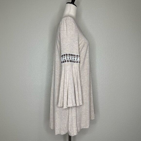 Lapis Beige Embroidered Bell Sleeves Tunic Top - Picture 6 of 12